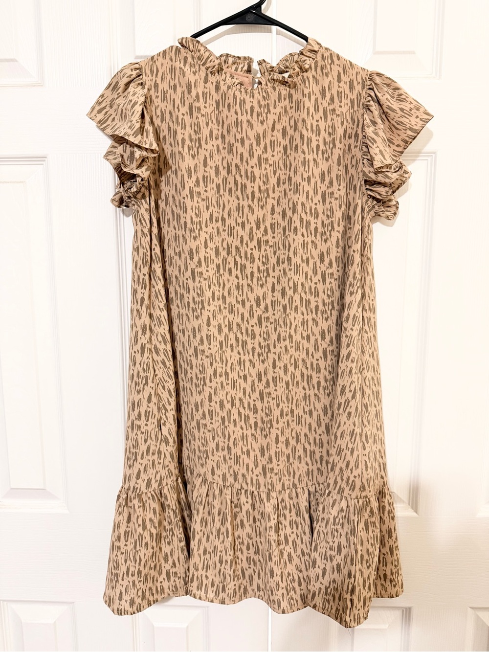 Pinch Beige Printed Ruffle-Sleeve Dress